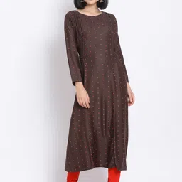 Oxolloxo Women Brown Printed Kurta-image-34