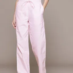 Popnetic Women Striped Smart High-Rise Cotton Linen Trousers-image-86