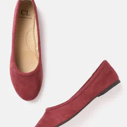 Carlton London Women Burgundy Solid Suede Finish Ballerinas-picture-12