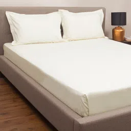 PETAL HOME Off-White Solid 300 TC Cotton 1 King Bedsheet with 2 Pillow Covers-image-14