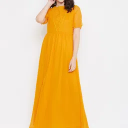 La Zoire Women Mustard Yellow Solid Maxi Dress-image-9