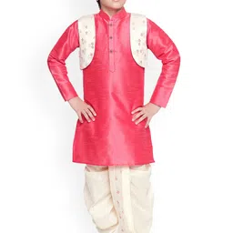 Jeetethnics Boys Pink & Cream-Coloured Solid Kurta with Dhoti Pants-picture-32