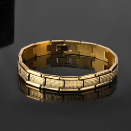 Voylla Men Brass Oxidised Gold-Plated Crownline Link Bracelet-picture-39