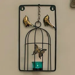 Homesake Black & Turquoise Blue Butterfly Cage Candle Holder-image-89