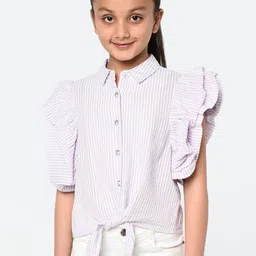 BLANC9 Girls White & Purple Striped Shirt Style Top-image-8