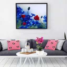 Aapno Rajasthan Blue & Red Floral Canvas Painting-picture-35