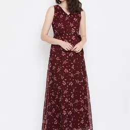 La Zoire Women Maroon Floral Printed Maxi Dress-image-24