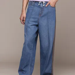 The Roadster Lifestyle Co. Pure Cotton Baggy Fit with Side Stripe Jeans-image-69