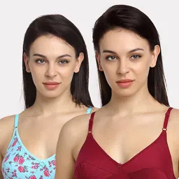 Friskers Pack of 2 Turquoise Blue & Maroon Floral Everyday Bra Full Coverage-image-66