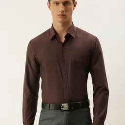 English Navy Men Brown Slim Fit Solid Formal Shirt-image-62