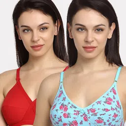 Friskers Pack Of 2 Red & Turquoise Blue Floral Everyday Bra O-312-03-313-20-30-picture-16