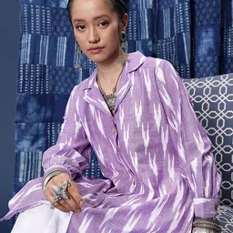 Taavi Pure Cotton Shirt Collar Ikat Kurta-image-41