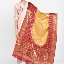 Dupatta Bazaar Red & Yellow Woven Design Dupatta-picture-3