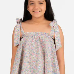 KIDKLO Girls Multicoloured Floral Printed Pure Cotton A-Line Top-picture-24
