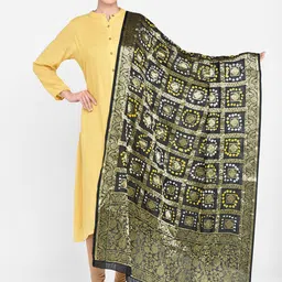 Dupatta Bazaar Black & Gold-Toned Banarasi Bhandej Gharchola Silk Dupatta-picture-10