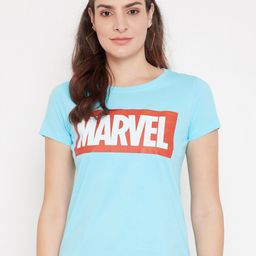 Marvel by Wear Your Mind Women Blue Printed T-shirt-image-25