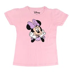 Minnie Girls Pink Minnie Mouse Printed V-Neck T-shirt-picture-46