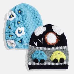 CHUTPUT Kids Set of 2 Grey & Blue Crochet Beanie image 1
