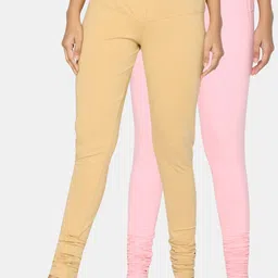 TSG Bliss Women Pack Of 2 Beige & Pink Solid Churidar-Length Leggings-picture-25