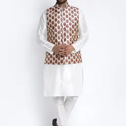 Benstoke Men White Solid Kurta with Churidar & Jacket-picture-19