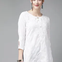 ADA White Ethnic Motifs Embroidered Chikankari Handloom Kurti-picture-3