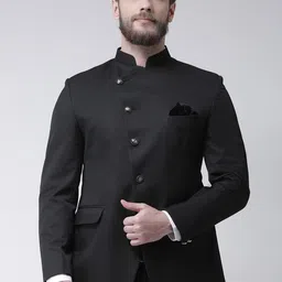 Hangup Men Black Solid Bandhgala Ethnic Blazer-picture-6