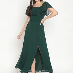 THREAD MUSTER Green Georgette Maxi Dress-picture-24