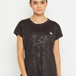 Clovia Women Black Printed Round Neck Sports T-shirt-picture-18