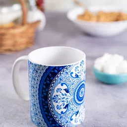 KOLOROBIA Blue & White Printed Ceramic Pristine Turkish Classic Mug-picture-31