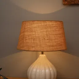Homesake Beige & White Contemporary Handcrafted Bedside Standard Table Lamp with Shade-picture-14