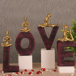 TIED RIBBONS Maroon & Gold Toned Decorative Love Sign Symbol With Attached Yoga Lady Showpiece-image-43