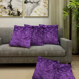 Cortina Set Of 5 Purple Solid Velvet Square Cushions-picture-16