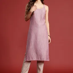 Anouk Shoulder Straps Woven Design Striped Straight Kurta-picture-32