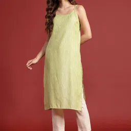 Anouk Shoulder Straps Woven Design Striped Straight Kurta-image-8