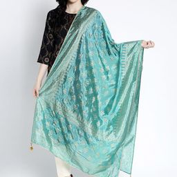 Clora Creation Women Sea Green & Gold-Coloured Printed Dupatta-picture-47