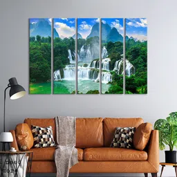 999Store Set Of 5 Green & Blue Mountain View Waterfall Nature Wall Art Frames-picture-17