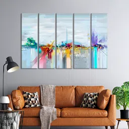 999Store Set Of 5 Blue & Yellow Abstract S Wall Art Frames-picture-40