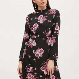 Harpa Women Black & Pink Floral Printed A-Line Dress-picture-23