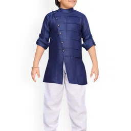 Aj DEZInES Boys Blue & White Solid Kurta with Pyjamas-picture-34