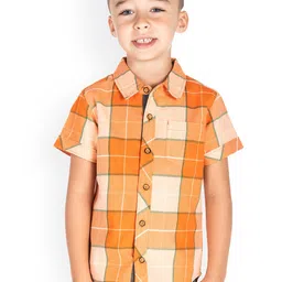 Cherry Crumble Boys Orange Regular Fit Checked Casual Shirt-image-55