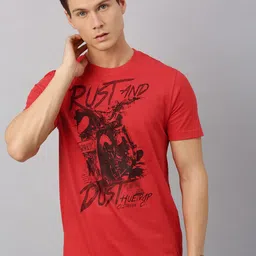 Huetrap Men Red Printed Round Neck Pure Cotton T-shirt-picture-16