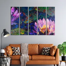 999Store Set Of 5 Purple & Green Daisies Flowers Wall Art Frames-picture-25