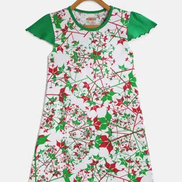 SINI MINI Girls Off-White & Green Printed Nightdress-image-61