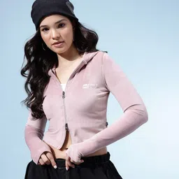 glitchez Embroidered Detail Hooded Crop Velvet Sweatshirt-picture-10