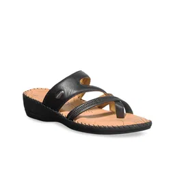 Khadims Women Black Solid Leather Wedges-picture-23