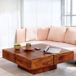 Ikiriya Brown Sheesham Wood Pine Finish Square Shaped Coffee Table-picture-6