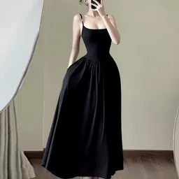 Outzidr Women Shoulder Straps Fit & Flare Maxi Dress-image-72