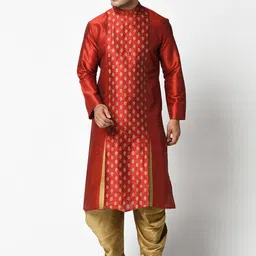 DEYANN Men Red & Gold-Toned Ethnic Motifs Printed Kurta-picture-9