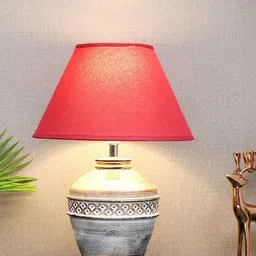 THE LIGHT STORE Grey Solid Bedside Standard Table Lamp With Red Shade-picture-21