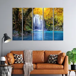 999Store Set Of 5 Yellow & Blue Mountain View Waterfall Nature Wall Art Frames-image-28